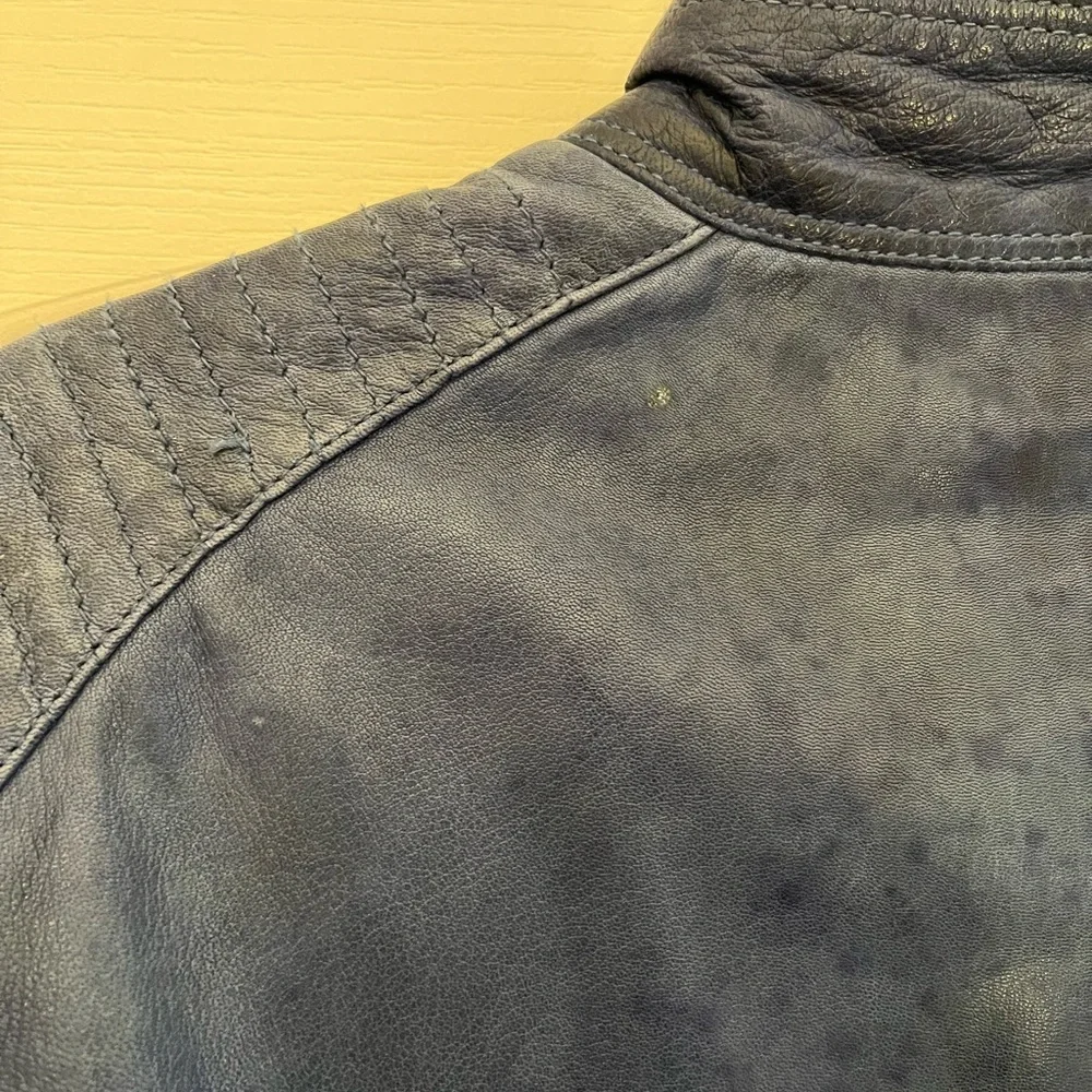 Leather BOD & Christensen Quilted Moto Jacket in Blue - Picture 9 of 9